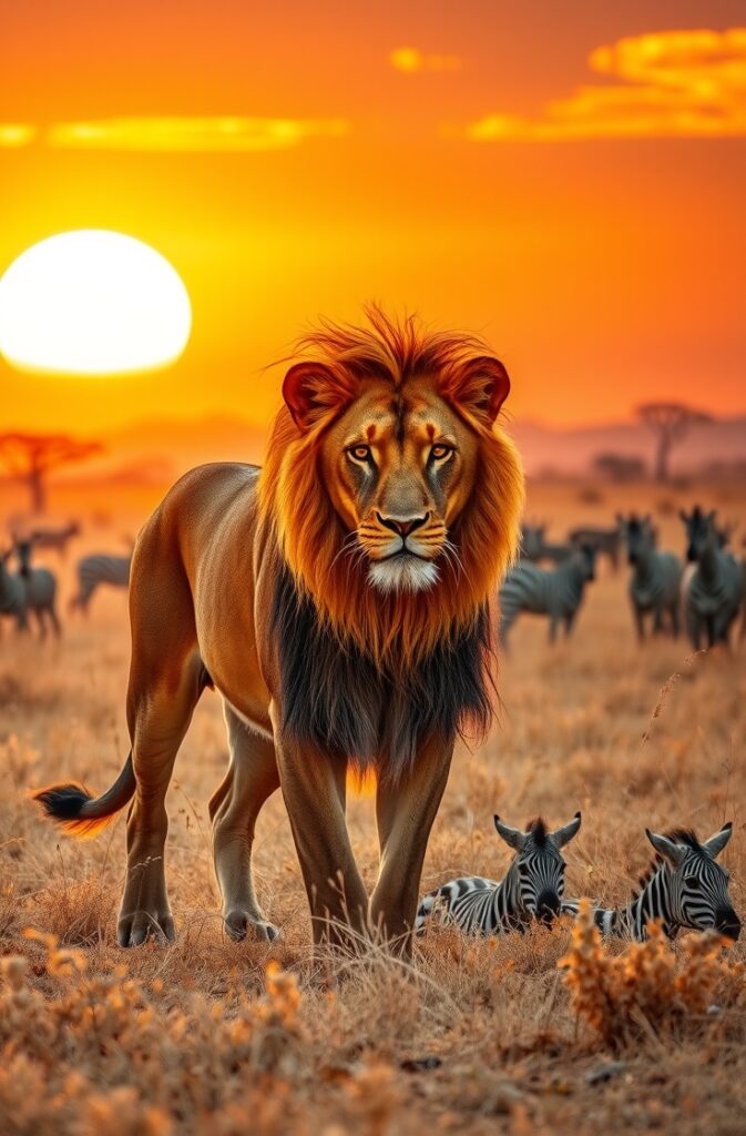 A Majestic Lion Roaming the Savannah – free AI stock image