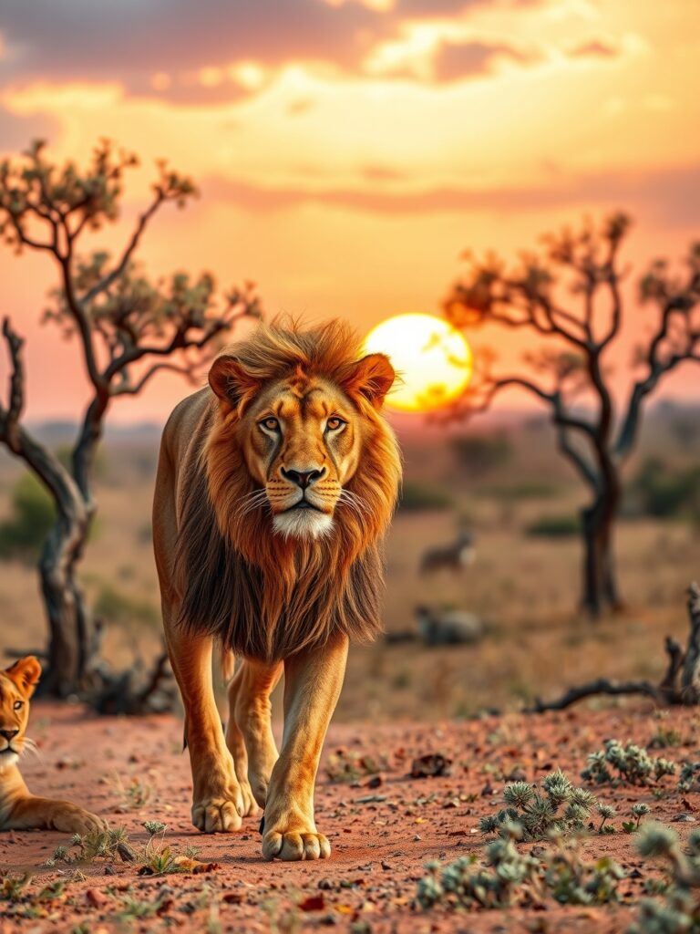 A Majestic Lion Roaming the Savannah – free AI stock image