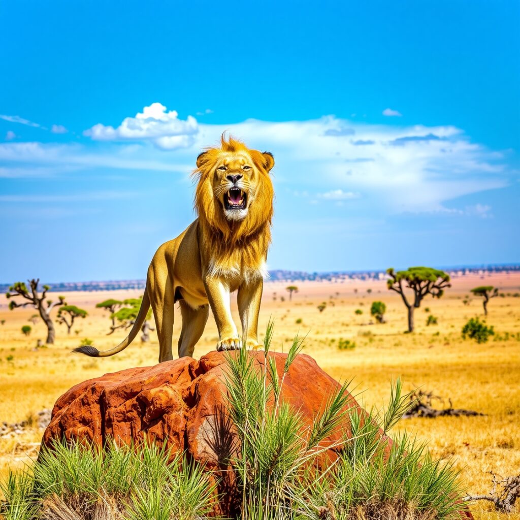 A Majestic Lion Roaring in the Wild – free AI stock image