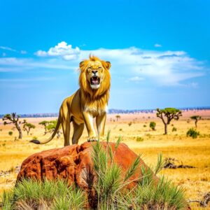 A Majestic Lion Roaring in the Wild – free AI stock image