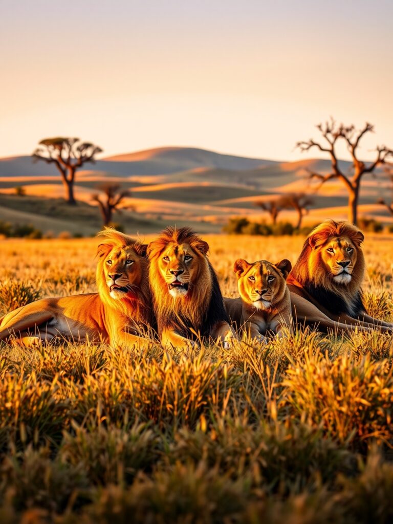 Majestic Lions Resting in the Savanna – free AI stock image
