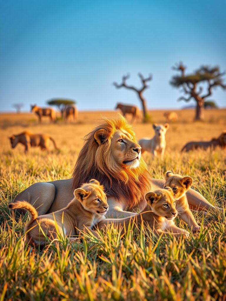 Majestic Lions Resting Under the Sun – free AI stock image