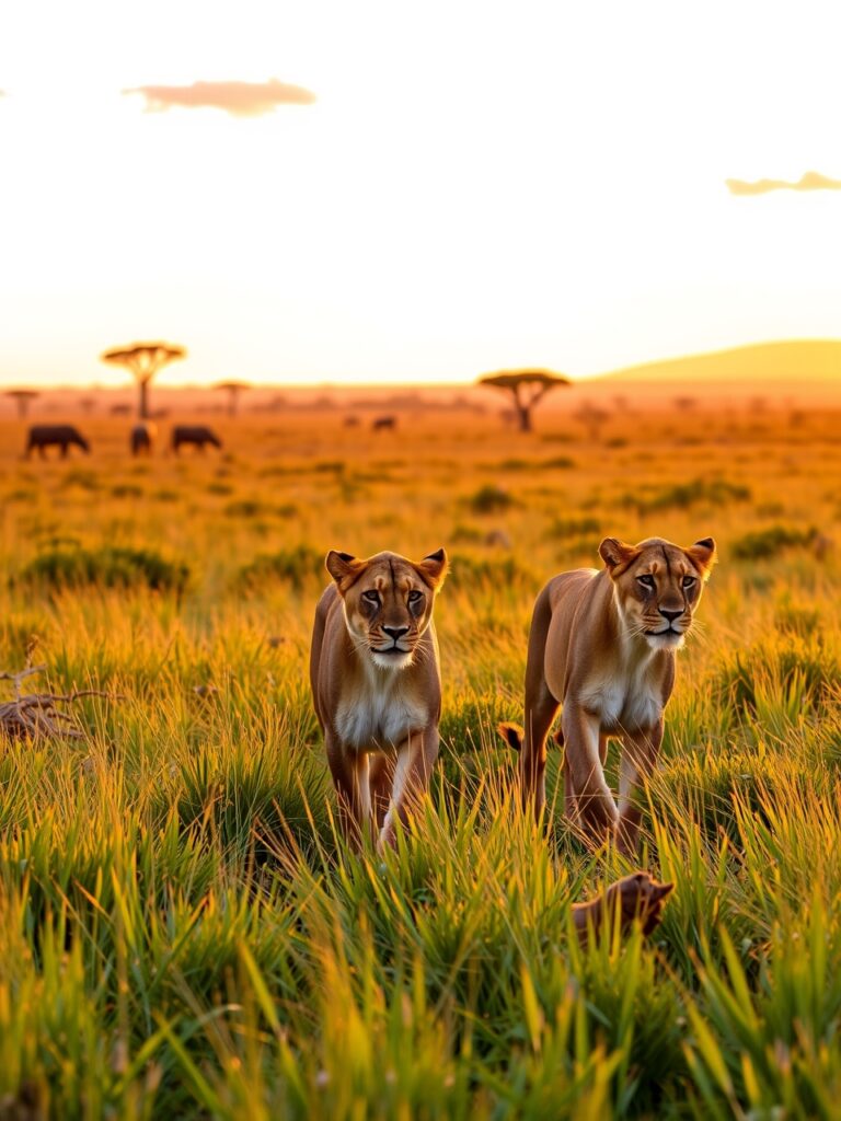 Majestic Lions Roaming in the Savannah – free AI stock image
