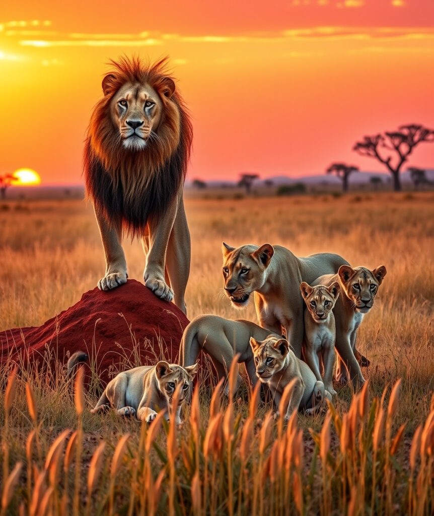 Majestic Lions Roaming the Savanna – free AI stock image