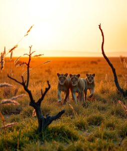 Majestic Lions Roaming the Serengeti – free AI stock image