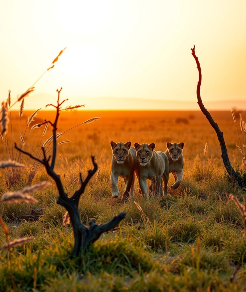 Majestic Lions Roaming the Serengeti – free AI stock image