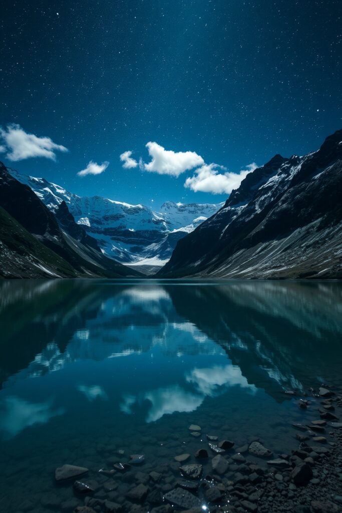 Majestic Mountain Lake Under Starry Sky – free AI stock image