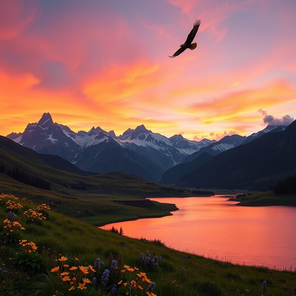 Majestic Mountain Landscape at Dusk – free AI stock image