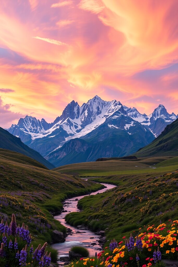 Majestic Mountain Landscape at Dusk – free AI stock image