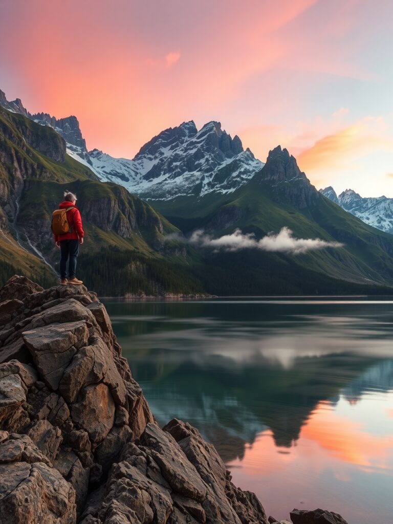Majestic Mountain Landscape at Sunrise – free AI stock image