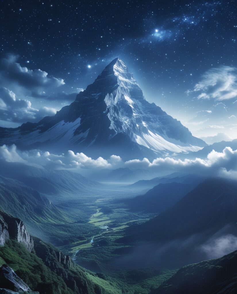 Majestic Mountain Peak Under Starry – free AI stock image
