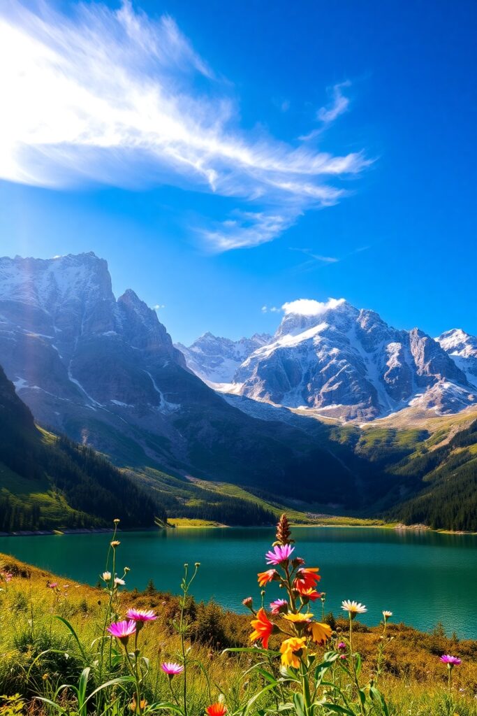 Majestic Mountain Range at Dawn – free AI stock image