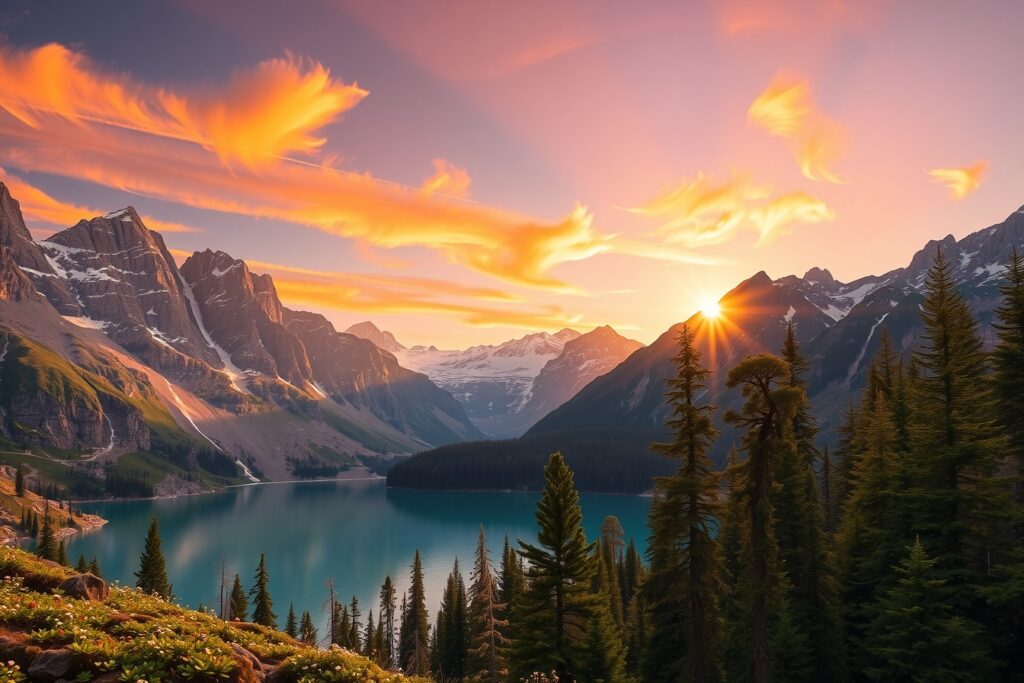 Majestic Mountain Range at Dawn – free AI stock image