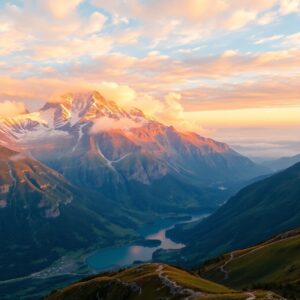 Majestic Mountain Range at Sunrise – free AI stock image