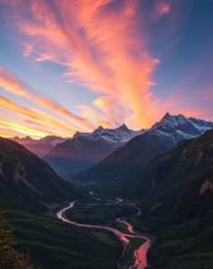 Majestic Mountain Range at Sunrise – free AI stock image