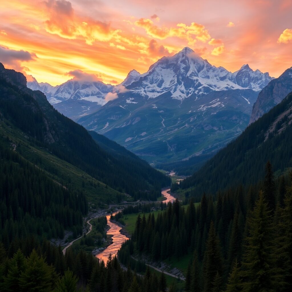 Majestic Mountain Range at Sunrise – free AI stock image