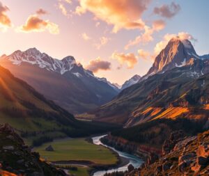 Majestic Mountain Range at Sunrise – free AI stock image