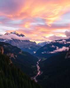 Majestic Mountain Range at Sunrise – free AI stock image
