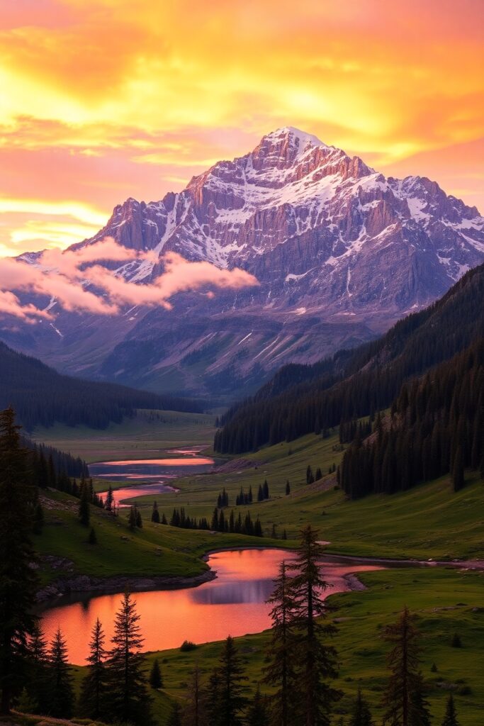 Majestic Mountain Range at Sunrise – free AI stock image