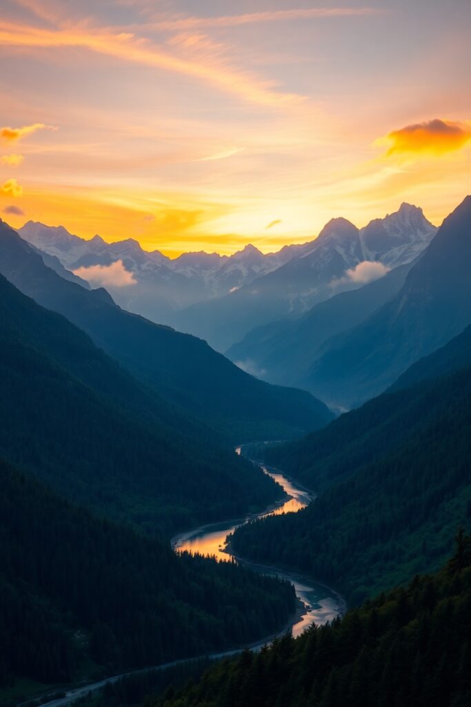 Majestic Mountain Range at Sunrise – free AI stock image