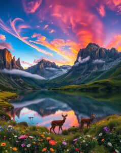 Majestic Mountain Range at Sunset – free AI stock image