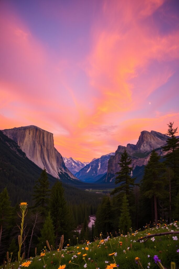 Majestic Mountain Range at Sunset – free AI stock image