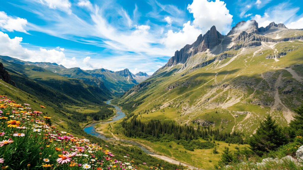 Majestic Mountains Against a Clear Blue – free AI stock image