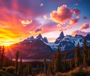 Majestic Mountains at Sunset – free AI stock image