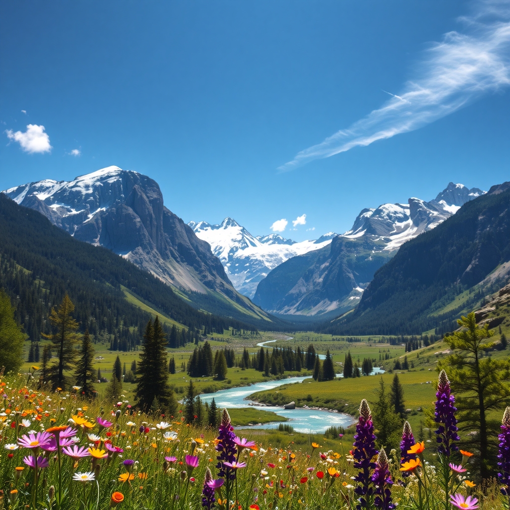 Majestic Mountains Under a Clear Blue Sky – free AI stock image