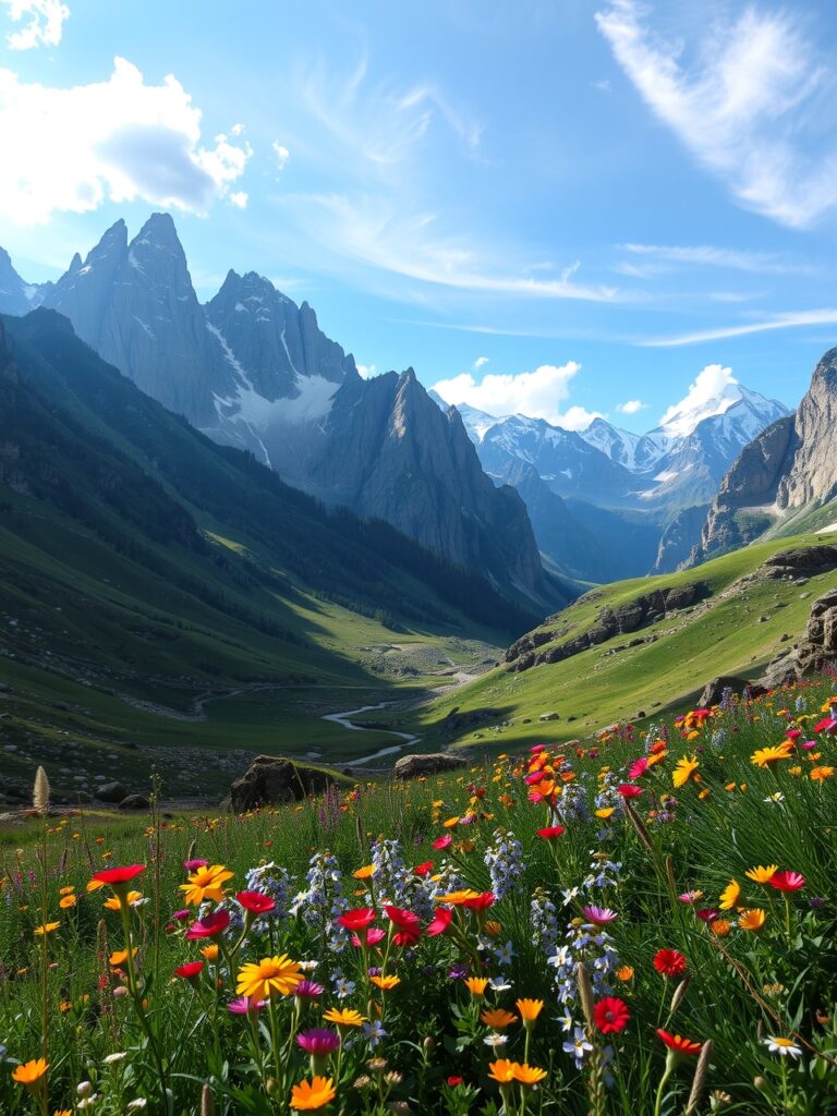 Majestic Mountains Under a Clear Blue Sky – free AI stock image