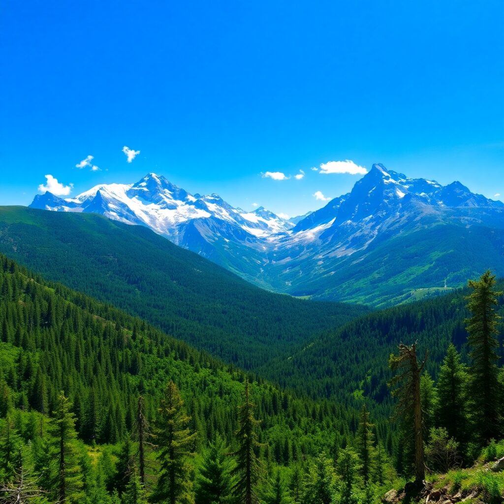 Majestic Mountains Under a Clear Blue Sky – free AI stock image