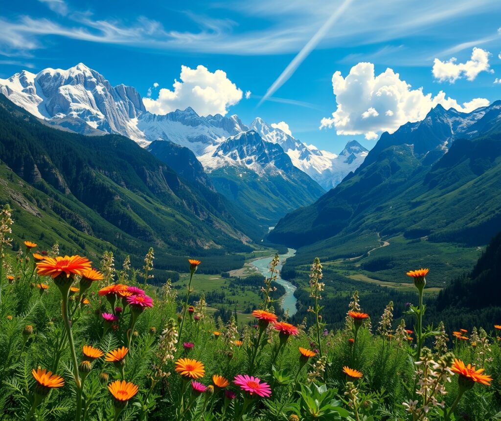 Majestic Mountains Under a Clear Blue Sky – free AI stock image