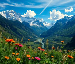 Majestic Mountains Under a Clear Blue Sky – free AI stock image