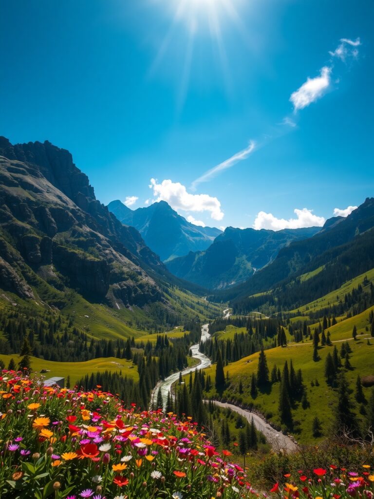 Majestic Mountains Under a Clear Blue Sky – free AI stock image