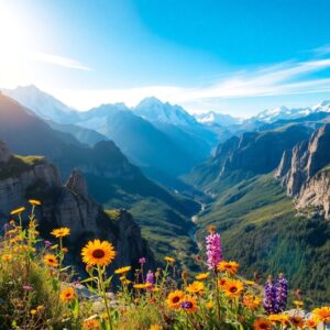 Majestic Mountains Under a Clear Blue Sky – free AI stock image