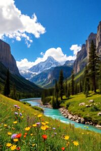 Majestic Mountains Under a Clear Blue Sky – free AI stock image