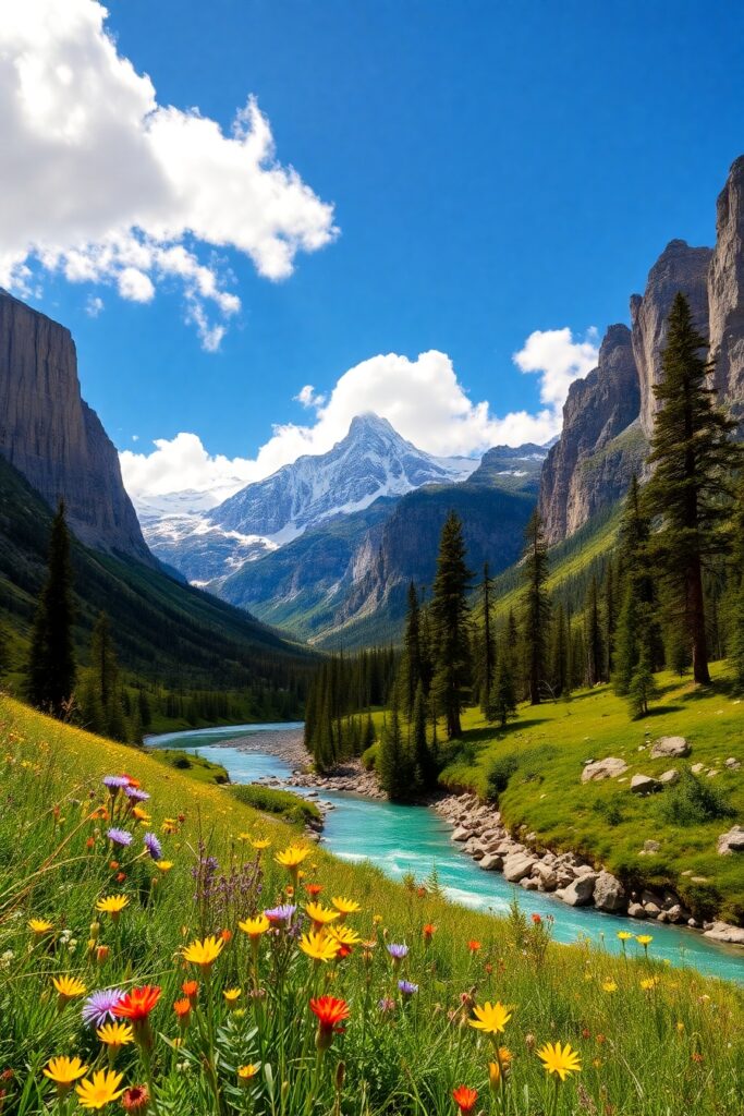 Majestic Mountains Under a Clear Blue Sky – free AI stock image