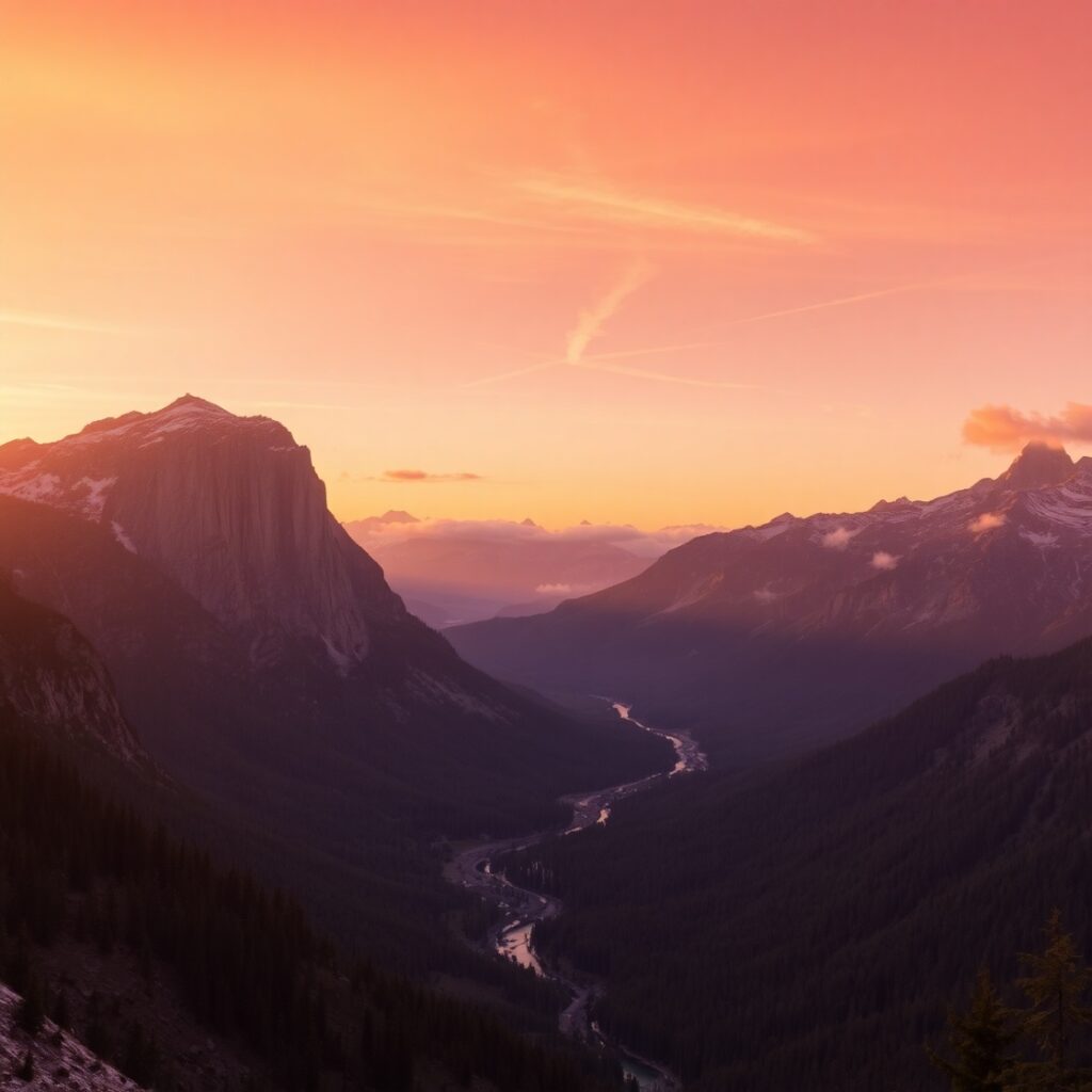 Majestic Mountains Under a Golden Sunset – free AI stock image