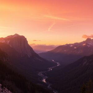 Majestic Mountains Under a Golden Sunset – free AI stock image