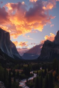 Majestic Mountains Under a Radiant Sunset – free AI stock image