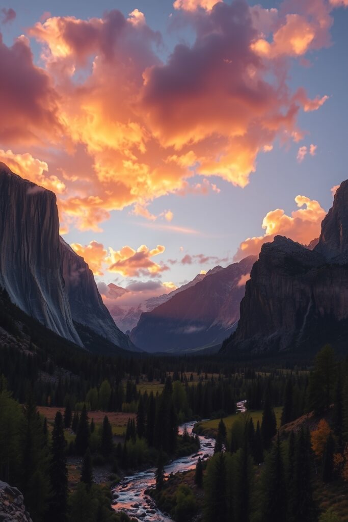 Majestic Mountains Under a Radiant Sunset – free AI stock image
