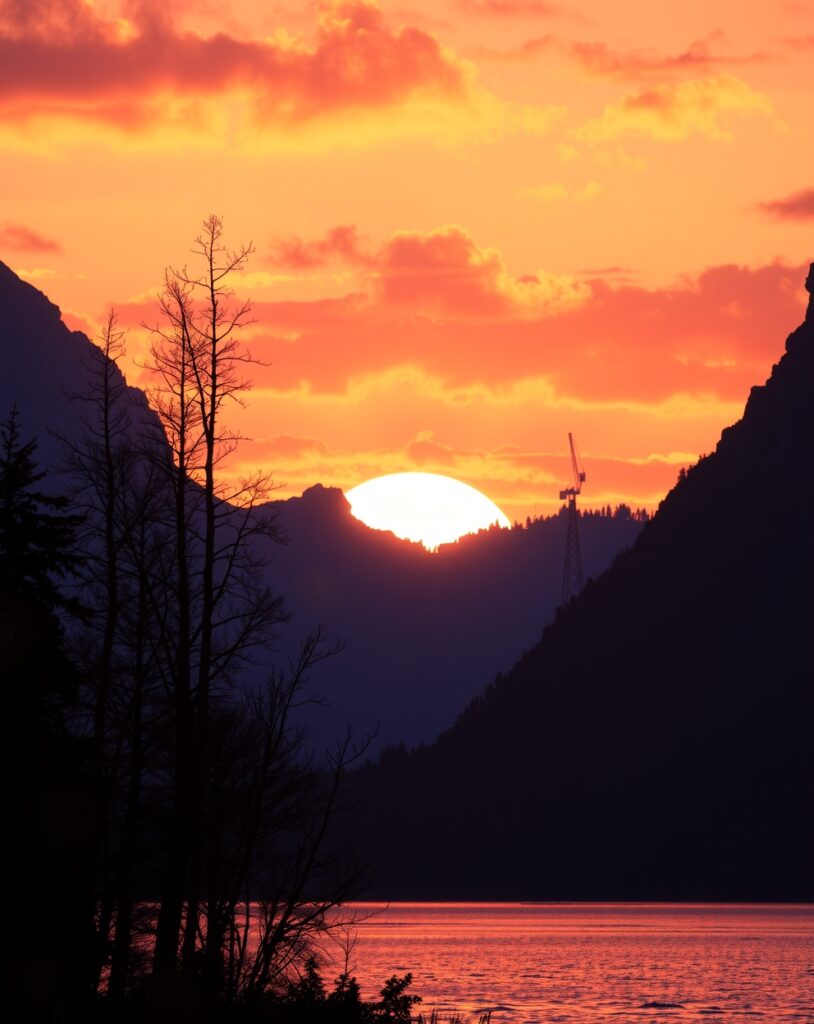 Majestic Mountains Under a Setting Sun – free AI stock image