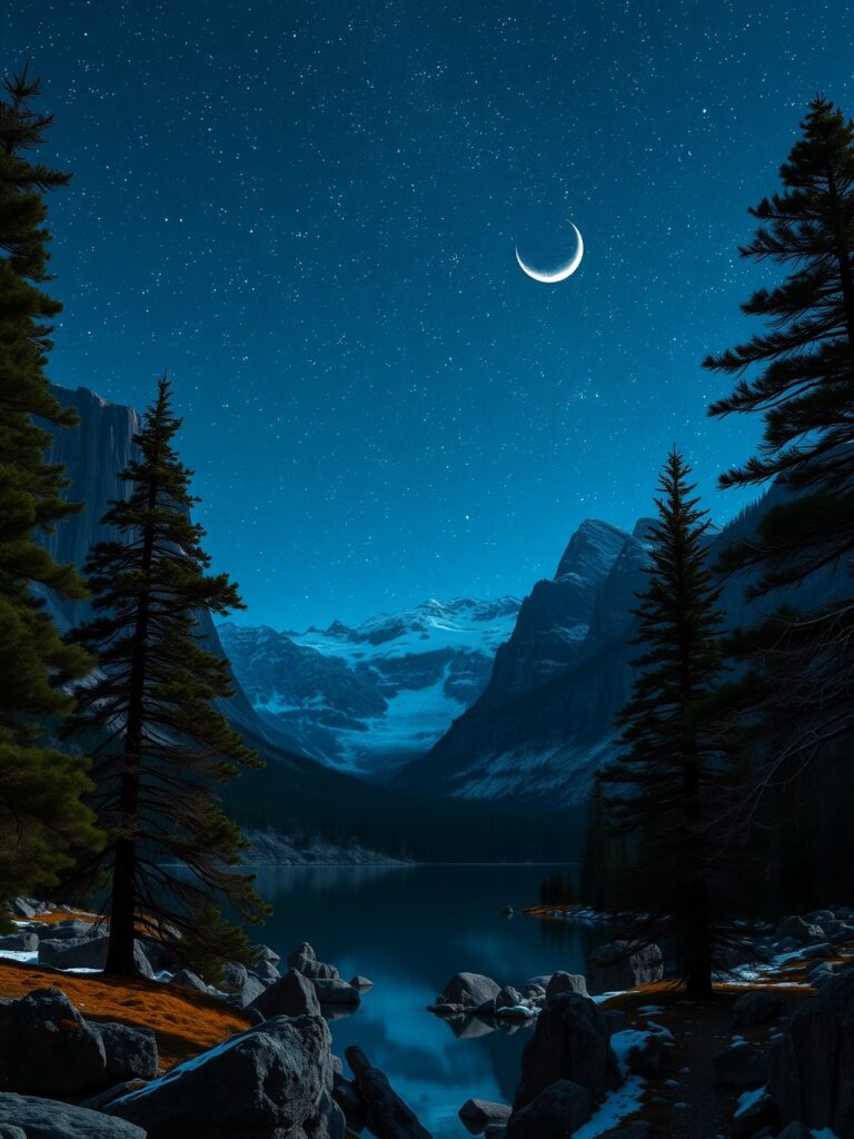 Majestic Mountains Under a Starry Sky – free AI stock image