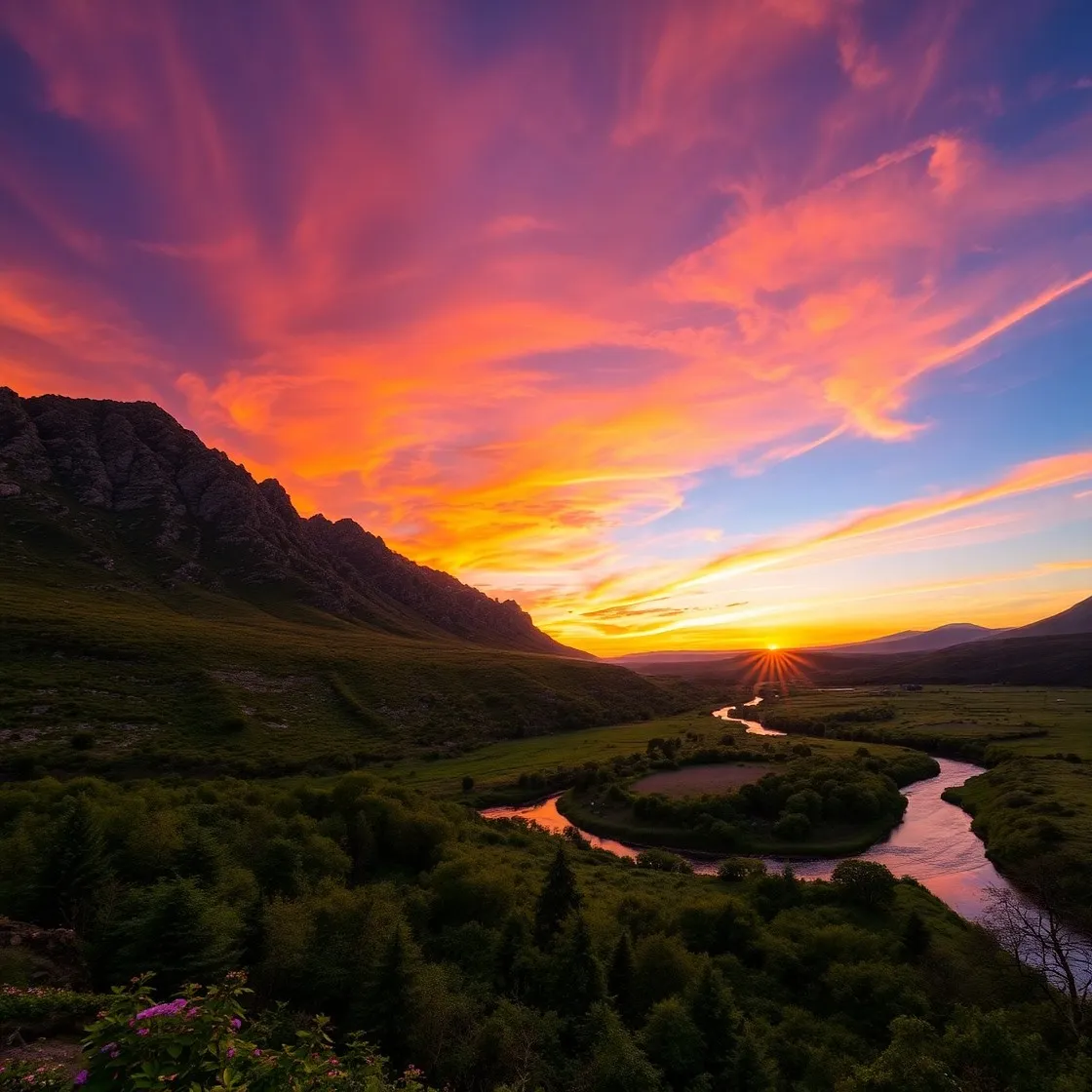 Majestic Mountains Under a Sunset Sky