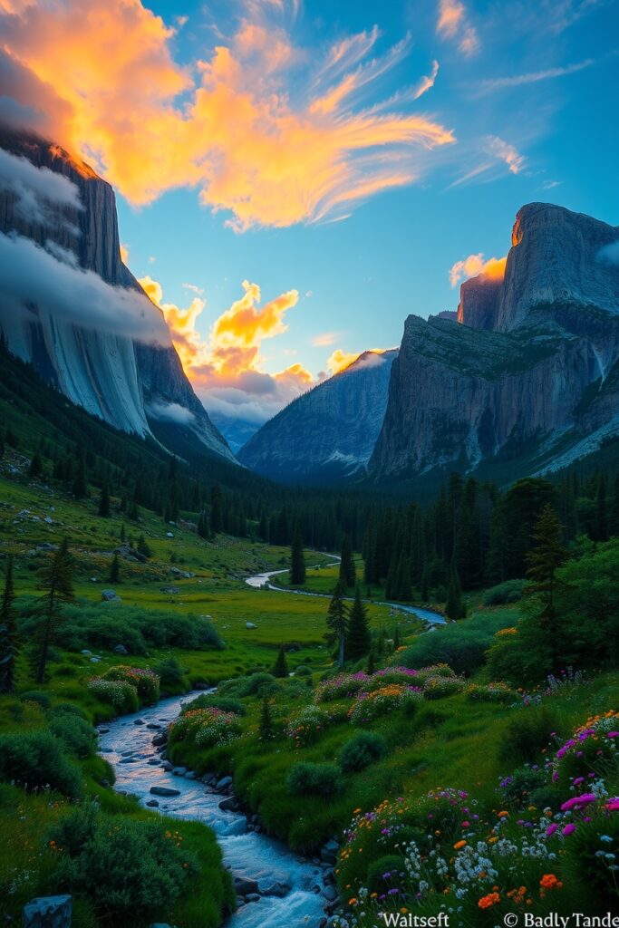 Majestic Mountains Under a Vibrant Sunset – free AI stock image