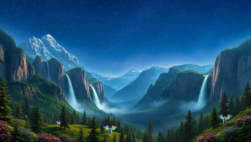 Majestic Mountains Under Starry Skies – free AI stock image