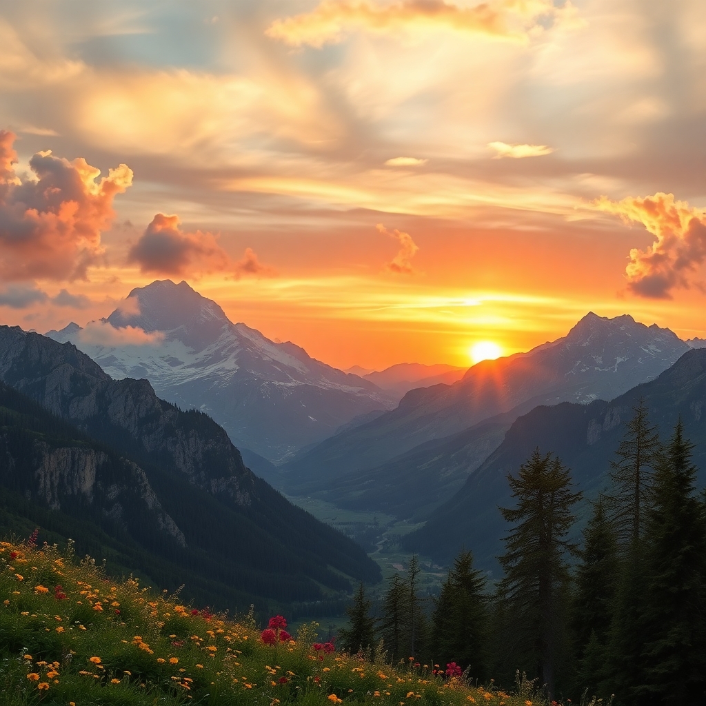 Majestic Mountains Understated by Soft Clouds – free AI stock image