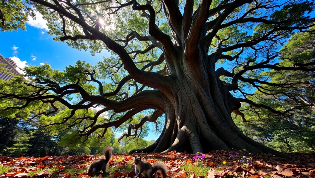 Majestic Oak in Forest Serenity – free AI stock image