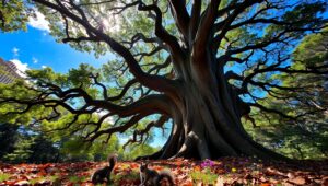 Majestic Oak in Forest Serenity – free AI stock image