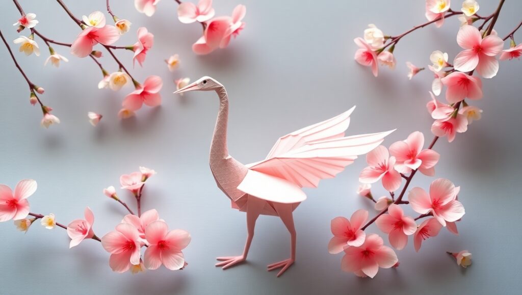 Majestic Origami Crane in Bloom – free AI stock image